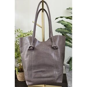 M0851 Leather Tote Bag/Bucket‎ Gray/Taupe 15x14x6" Double Handles Made in Canada
